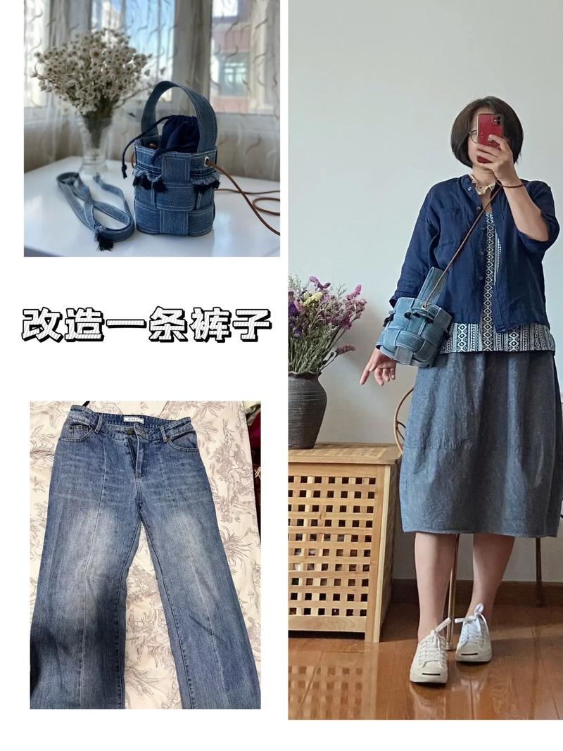 牛仔裤改造成围裙，多口袋设计超实用​