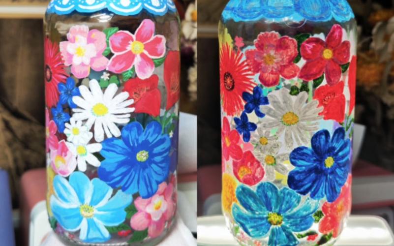 玻璃瓶做花瓶？用「丙烯颜料涂鸦」